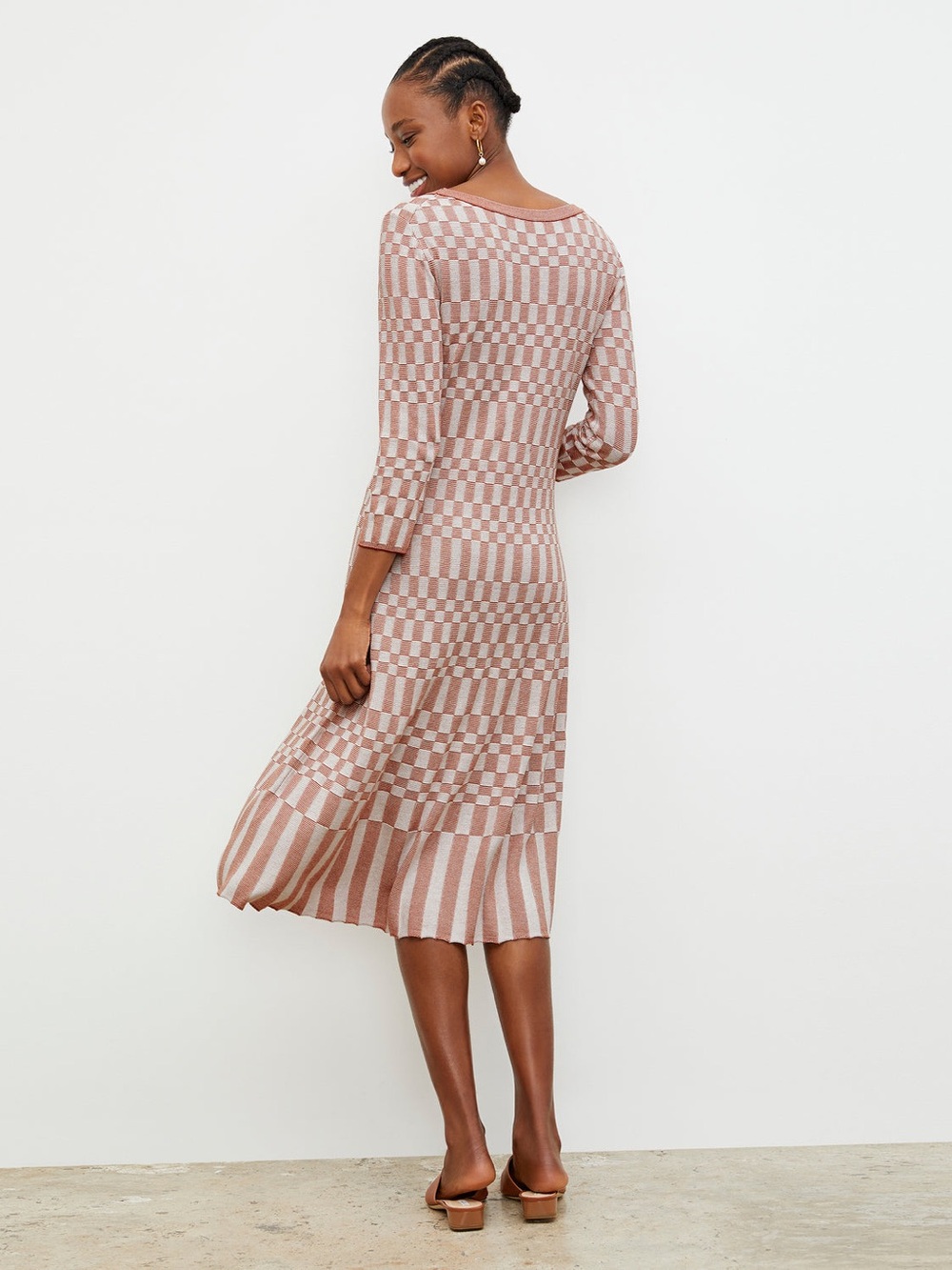 M.M.LaFleur The Tippy Dress - Checkered Knit in Red Clay/Natural - Picture 2 of 6
